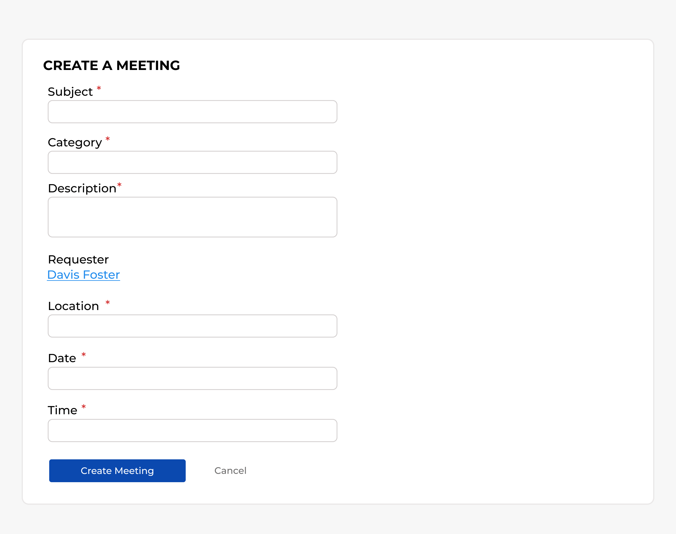 a simple form design for someone to set up a meeting with location, date, and time