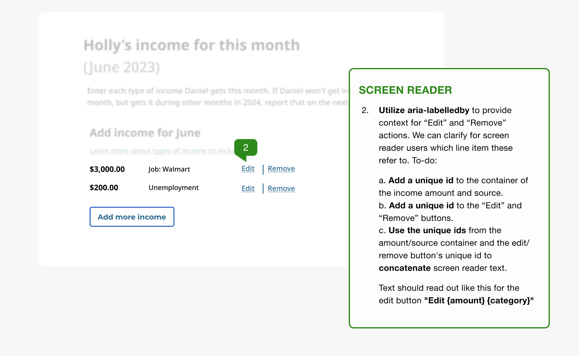 Visible focus has been shifted to the 'Add more income button.'